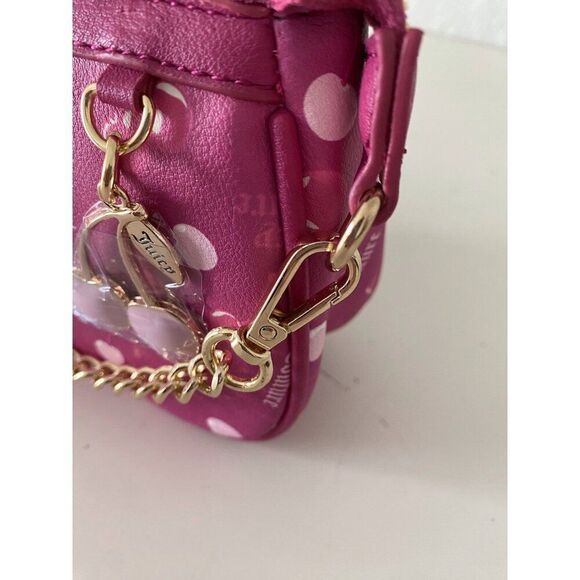 Juicy Couture Cherry On Top Mini Wristlet Bag Raspberry Tart Pink Charm NEW - Picture 2 of 13